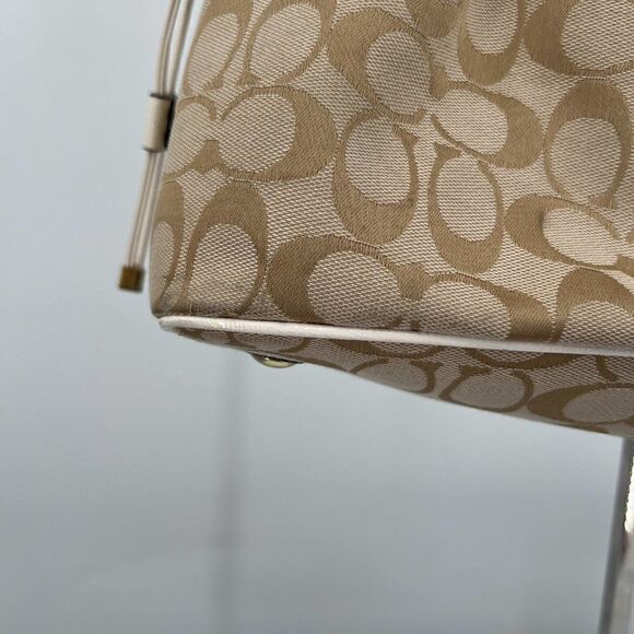 Coach Signature Stripe Brown Drawstring Shoulder Handbag Satchel F28501 - Picture 7 of 11